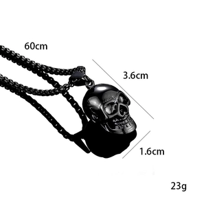 Black oversized skull pendant necklace with 60cm box chain on professional white background