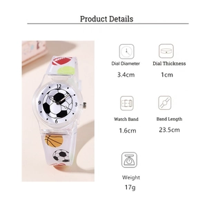 Detailed size chart for kids soccer sports watch with transparent strap measurements