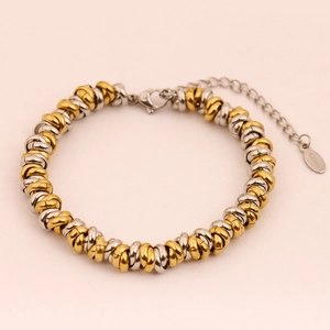 Hip hop style two-tone stainless steel braided chain bracelet for men in gold and silver