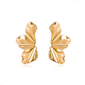 Golden irregular petal earrings with matte finish in a vintage oversized flower design