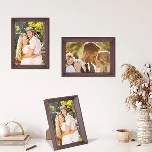 Solid walnut wood picture frames in three sizes for wall hanging and tabletop display