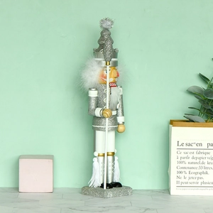 Modern 40cm silver glitter King Nutcracker wooden ornament for elegant Christmas decor