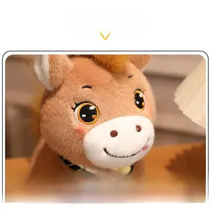 Close-up of soft plush pony doll with large eyes, fine fur texture and tie detail