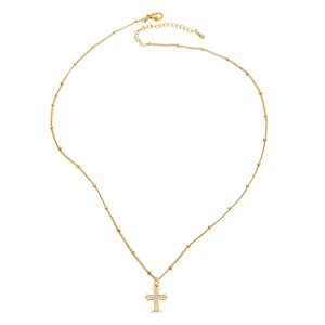 18k gold plated cross pendant necklace for women with zircon inlays and bead chain