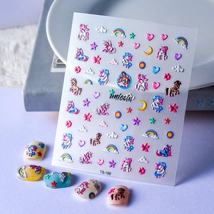 Adesivi per unghie 3D a rilievo con unicorni e arcobaleni per decorazioni manicure DIY