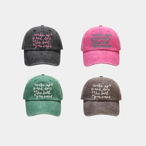 Washed Cotton Baseball Cap Retro Distressed Embroidered Letter Floral Pattern Adjustable Snapback Hat Outdoor Casual