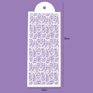 Detailed view of 39x15cm leaf pattern stencil for cake decoration and baking edge design