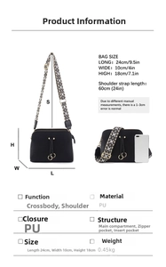 Crossbody bag size guide and detailed specifications including 24x10x18cm dimensions