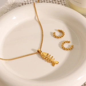 Parure collier à chevrons et boucles d'oreilles en acier inoxydable plaqué or 18k
