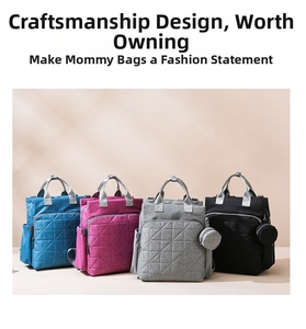 Waterproof diaper bag backpacks in four colors featuring geometric triangle quilting detail