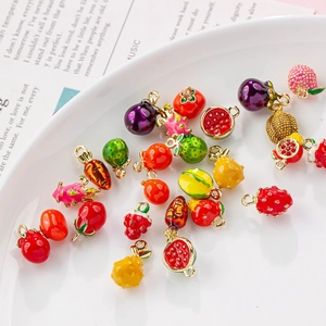 Colorful fruit and vegetable alloy drip oil pendants for DIY handmade jewelry crafts