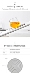 Detailed specs of 180mm round food-grade silicone placemat with non-slip texture