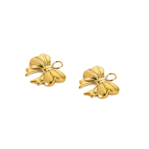 Polished gold-plated stainless steel bow pendant charms for DIY jewelry making