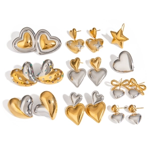 Fashion Stainless Steel Heart Earrings For Women Mixed Gold Silver Color Geometric Star Bow-Knot Design Elegant Trendy Accessory