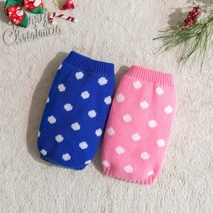 Polka dot knitted pet sweaters in blue and pink for dogs, warm holiday apparel