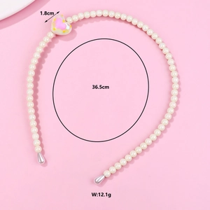 Handmade pearl headband for girls with heart pendant and 36.5cm length dimensions
