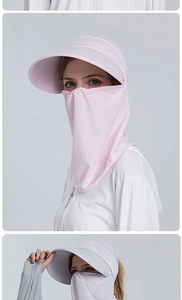 Breathable mesh fabric detail of ponytail sun hat with protective face mask and neck cover