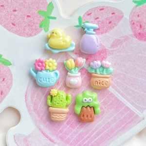 Mini resin flower charms set with duck and plants for DIY phone case and hair clips