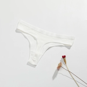 White ribbed cotton thong for women with minimalist styling and comfortable knit texture