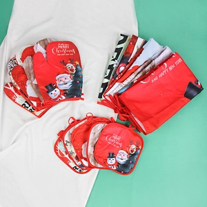 Christmas Kitchen Apron Heat Insulating Glove And Pot Mat Set Printed Santa Reindeer Snowman Polyester Festive Home Gift
