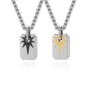 Collana Con Pendente Rettangolare Ottagramma Stella Acciaio Inossidabile Lucidato Stile Piastrina Militare Gioielli Moda Uomo