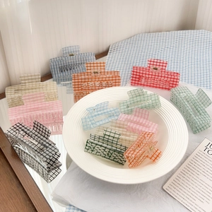 Medium acrylic hair claw clips with checkered patterns in vibrant macaron colors