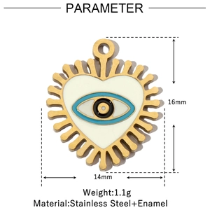 Technical dimensions of 16mm heart evil eye enamel pendant in stainless steel