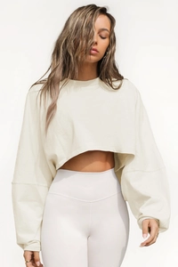 Women's cream white cropped sweatshirt and high waist white yoga leggings set