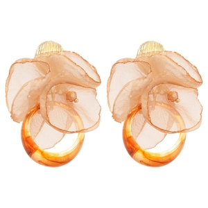 Elegant fabric flower earrings with resin hoop and silver needles for women