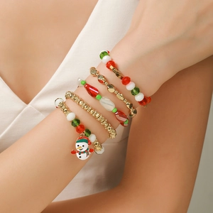 Christmas Beaded Bracelet Snowman Santa Claus Elk Alloy Charms Polymer Clay Crystal Beads Elastic Festive Holiday Jewelry