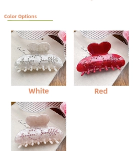 Détails des pinces à cheveux à strass en forme de cœur, blanc, rouge et rose