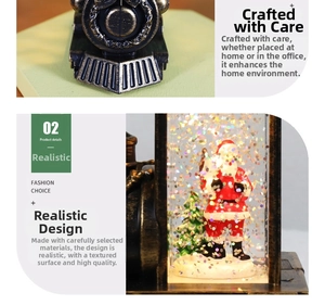 Macro shot of vintage bronze Christmas train lantern with Santa and spinning glitter