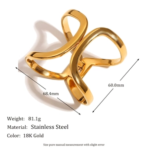 Minimalist 18K gold plated stainless steel geometric hollow cuff bracelet for women