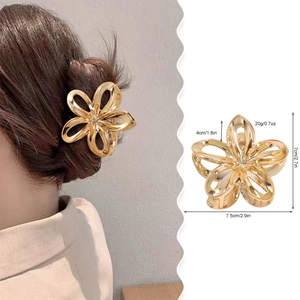Golden hollow frangipani metal hair claw clip for women with detailed size measurements