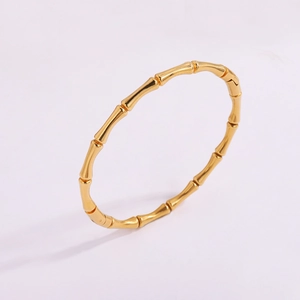 Bracelet jonc élégant minimaliste en acier inoxydable doré au design bambou pour femme