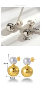 Détail des boucles d'oreilles perles en finitions or et argent avec mesures de taille