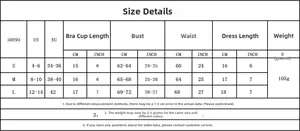 Detailed size chart for lace bikini set with US and EU measurements for S, M, and L sizes