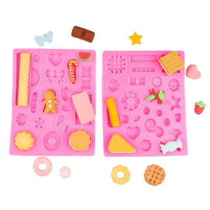 Rosa Silikonform-Set für Schokolade und Desserts mit Lebkuchenmann- und Herzmotiven