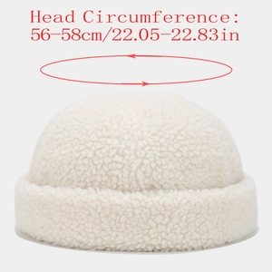 White teddy fleece docker cap for men and women with adjustable 56-58cm head circumference