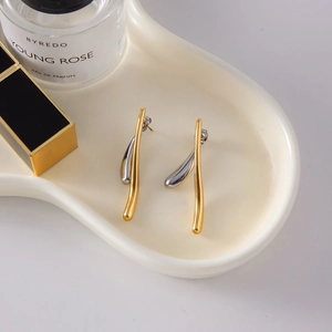 Boucles d'oreilles minimalistes en acier inoxydable bicolore au fini poli miroir