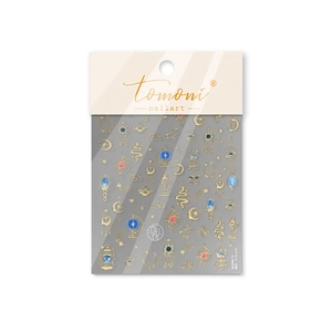 Goldene Stern-Mond- und Zauberlampen-Nagelaufkleber mit Vintage-Metallmustern