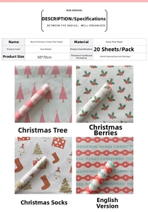Détails du papier de soie de Noël avec motifs festifs de sapins et de chaussettes