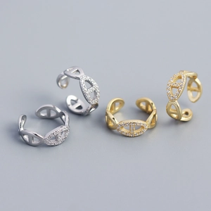 925 Sterling Silver Ear Cuffs Pig Nose Chain Link Non Piercing Earrings Inlaid Zirconia Fashion Jewelry Women