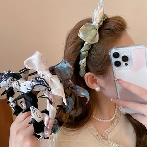 Cerchietto Con Fiocco Tessuto Avvolto Sciarpa Di Raso Torsione Fascia Per Capelli Con Denti Antiscivolo Acrilico Moda Dolce Motivo Floreale Accessorio Capelli Donna