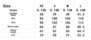 Detailed size chart for the women high neck bow shirt with measurements in centimeters