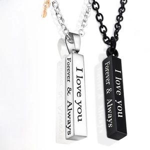 Pillar Pendant Necklace Stainless Steel Engraved Bar Jewelry Gift For Couples Lovers Men Women Vertical Bar Design