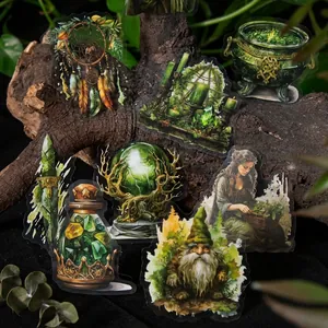 Enchanted forest theme sticker set featuring crystal balls and dreamcatchers on bark
