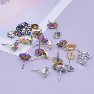 Macro detail of assorted 304 stainless steel heart and circle DIY earring studs set