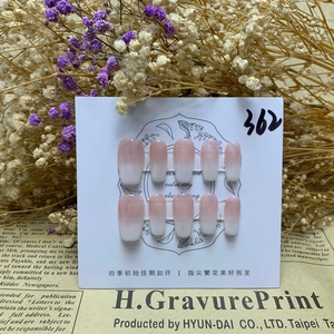 Detailed view of handmade pink gradient press-on nails with 10pcs set on art card