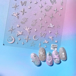 5D Embossed Nail Art Stickers Self-Adhesive 3D Relief Decals Dreamy Unicorn Star Moon Butterfly DIY Manicure Decor